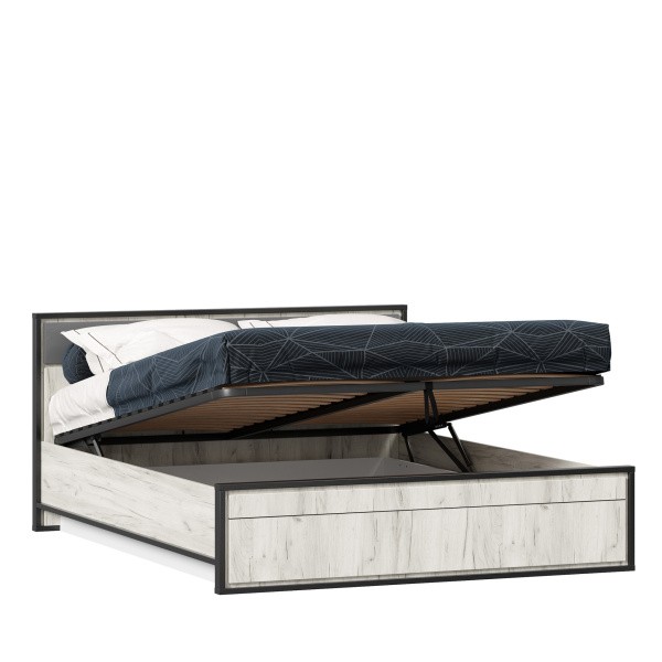 Техно Кровать двуспальная 1600 с подъемным механизмом (Дуб Крафт белый/Серый шифер)