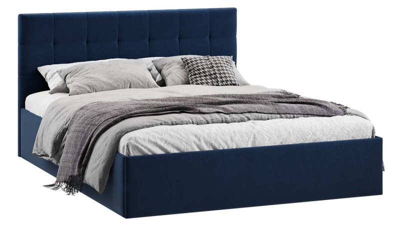 Кровать без ПМ «Джоли» Тип 1 (без подъемного механизма) Микровелюр Wellmart Blue