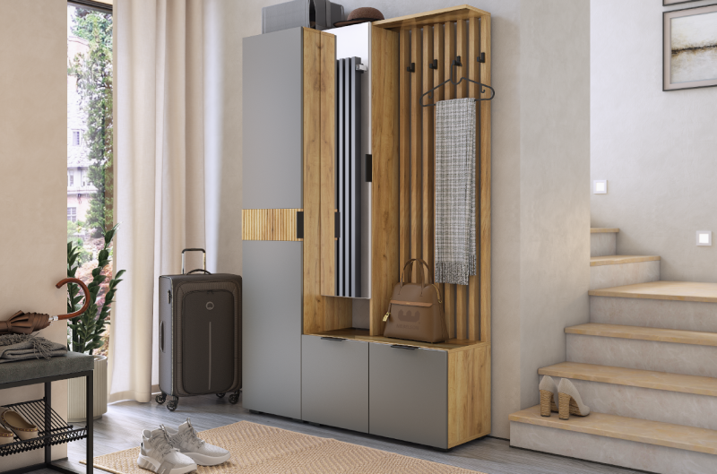 Прихожая "Бери К2" (1200х350х1826) дуб крафт золотой/графит