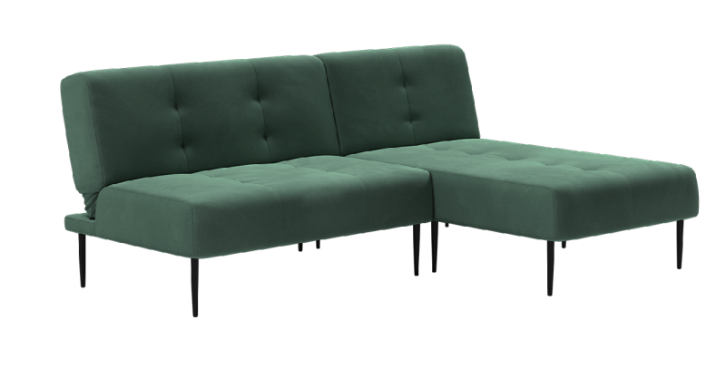 Монако диван-кровать с шезлонгом, без подлокотников, бархат зеленый 19
