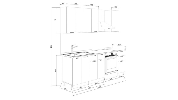 Кухонный гарнитур «Кимберли» длиной 160 см Белый, Сноу, Титан