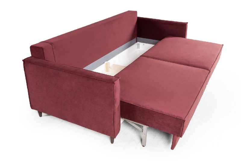 Кельн диван-кровать трехместный прямой, велюр красный