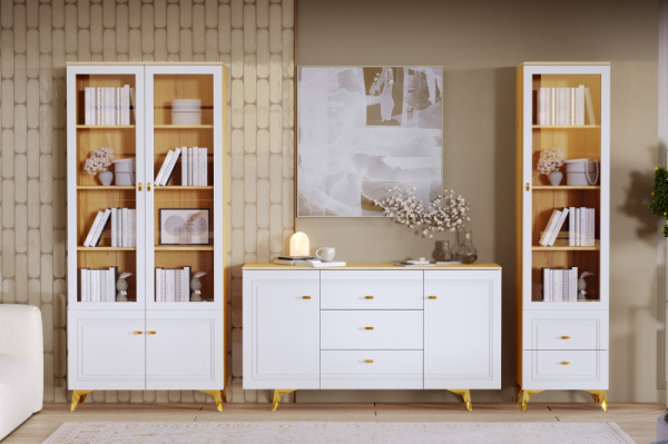 Гостиная "Вега Сапфир" (комплект 2) Глянец белый 