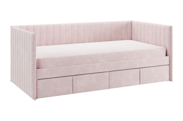 Кровать с ящиками Твикс (Софа) 90х200 см нежно-розовый (велюр)