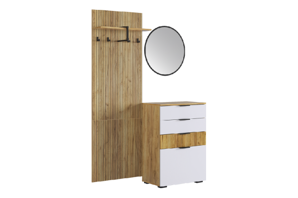 Прихожая "Мебельсон К3" (1200х353х1750) дуб крафт золотой/белое дерево/черный