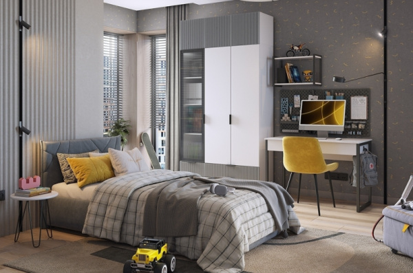 Набор детской мебели "Зефир К6" белое дерево/серый (эмаль)/графит (велюр)