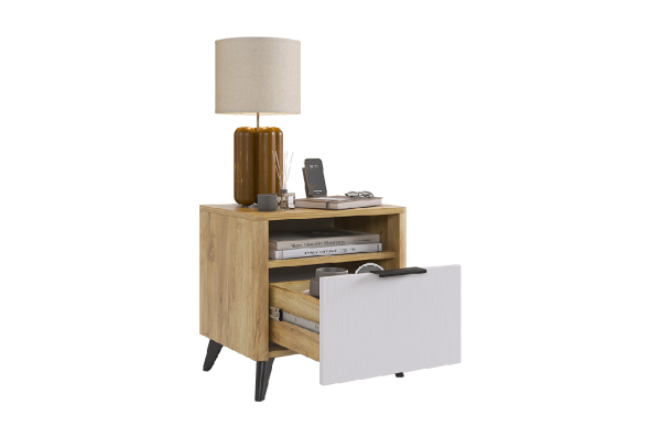 Адам Тумба прикроватная дуб крафт золотой/белое дерево