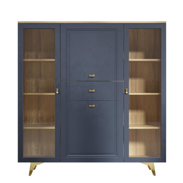 Шкаф низкий (2 стеклодвери) Вега Сапфир Темно-синий софт