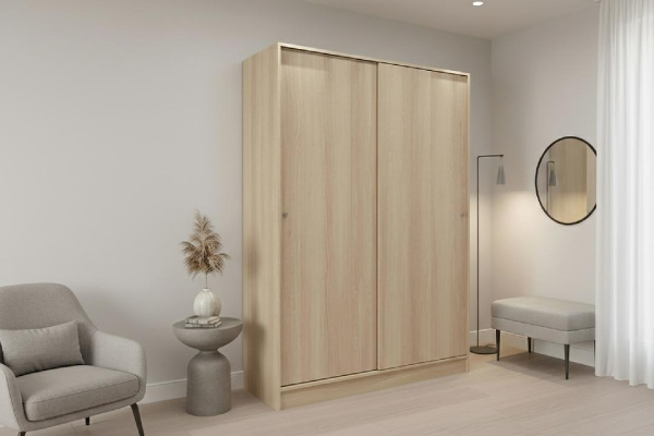 Шкаф 135х59х190 см для одежды в спальню/прихожую  с 5 полками и штангой Теви