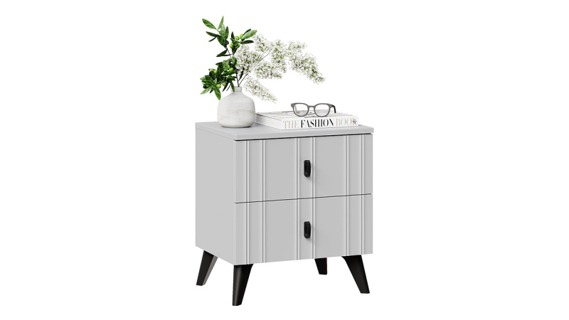 Тумба прикроватная «Шарлотта» с 2мя ящиками Тип 4 с опорами Т4 Черный матовый, Шиншилла Серая, Серый матовый, Черная ручка Т2