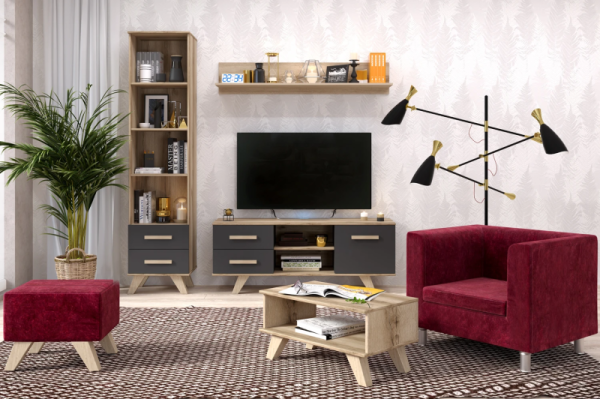 Гостиная Вега Скандинавия (комплект 5) Дуб Каньон, силк флай