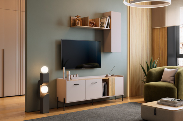 Гостиная "Доминика К1" (1572х350х2060) кашемир/дуб крафт золотой