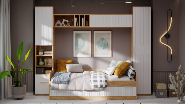 Детская «Хилтон» Дуб Крафт золотой, Белый матовый