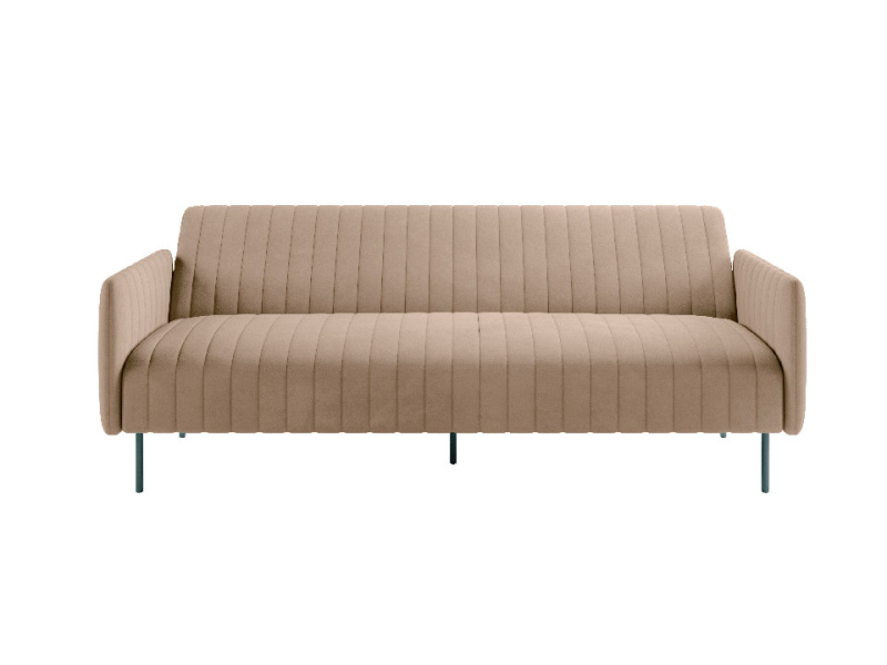 Баккара диван-кровать трехместный прямой с подлокотниками, бархат бежевый 05