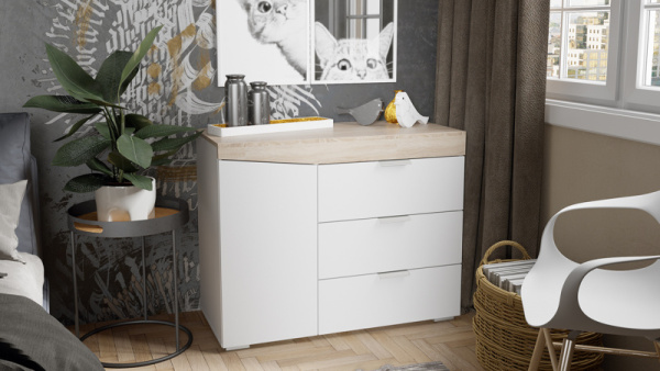 Комод тип 1 Дуб Сонома, Белый Ясень