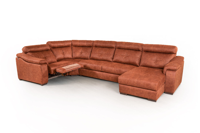 Бостон диван-кровать угловой с шезлонгом и электрореклайнером, замша nabuk
