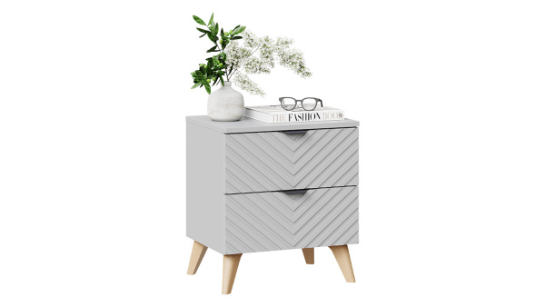 Тумба прикроватная «Милана» с 2мя ящиками Тип 4 с опорами Т4 Бук матовый, Шиншилла Серая, Серый матовый, Черная ручка Т4