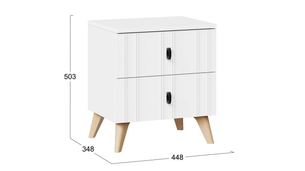 Тумба прикроватная «Шарлотта» с 2мя ящиками Тип 4 с опорами Т4 Бук матовый, Белый снег, Белый матовый, Черная ручка Т2