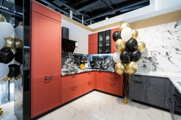 Модульная кухня Квадро, цвет Красная кожа