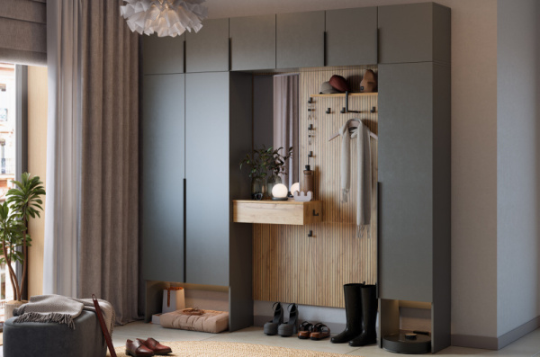 Прихожая "Мебельсон К11" (2400х350х2350) дуб крафт золотой/графит