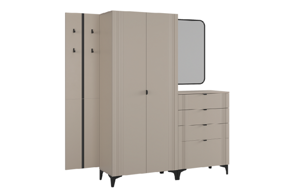 Прихожая "Мебельсон К38" (1900х420х1900) кашемир/фрапучино матовый/черный