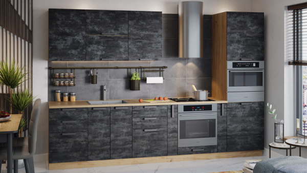 Модульная кухня «Детройт» Дуб Крафт золотой, Угольный Камень