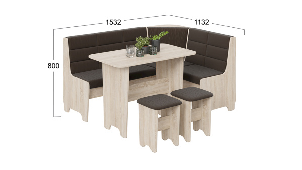 Кухонный уголок «Техас» Исп.2 Дуб Сонома, Кашемир коричневый