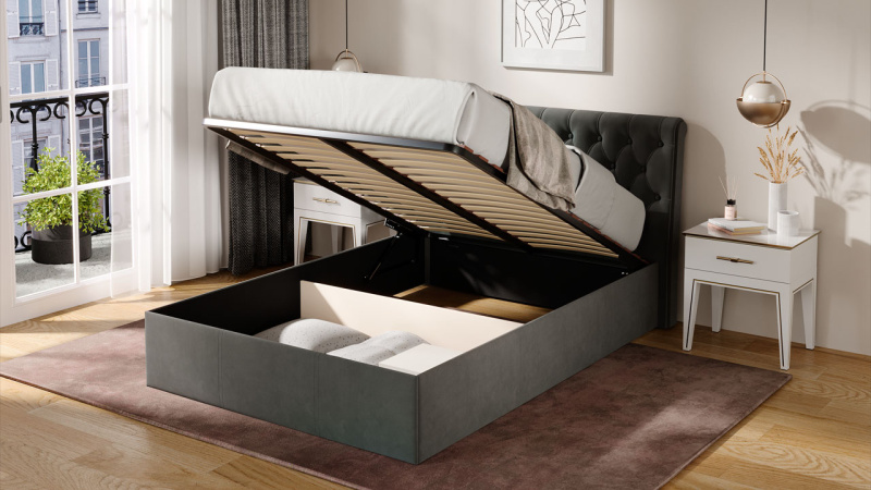 Кровать с ПМ «Скарлет» Тип 1 (с подъемным механизмом) без заглушины Велюр Графит