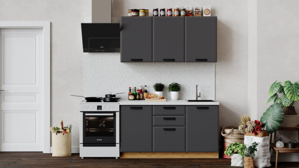 Кухонный гарнитур «Тиана» длиной 150 см Дуб Крафт золотой, Асфальт супермат