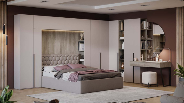 Спальный гарнитур «Порто» №3 Кашемир матовый, Кашемир сатин, Велюр Confetti Smoke