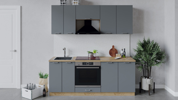 Кухонный гарнитур «Габриэлла» длиной 200 см со шкафом НБ Дуб Крафт золотой, Титан