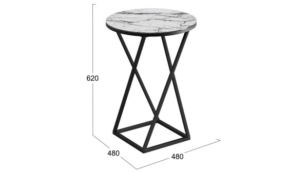 Стол журнальный ДП 1-03-05 исп. 2 Черный, Стекло Мрамор белый