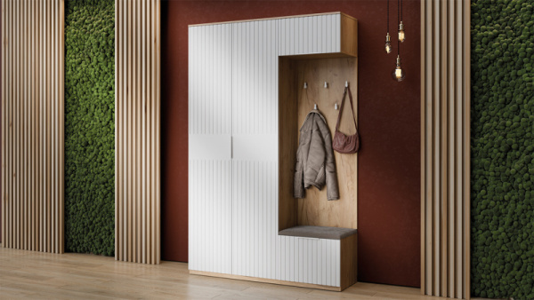 Прихожая «Хилтон» № 4 Дуб Крафт золотой, Белый матовый