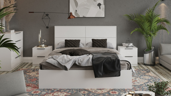 Спальный гарнитур «Тесса» стандартный №2 Белый Жемчуг, Белый глянец