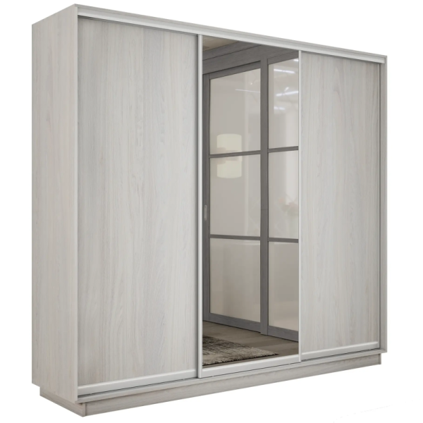 Шкаф-купе  Экспресс 2 1800x2200x600, ДСП Ясень Анкор, Зеркало, Серебряный профиль
