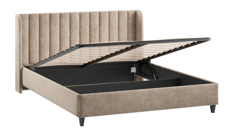 Кровать с ПМ «Шанель» (с подъемным механизмом) Микровелюр Wellmart Dark Beige