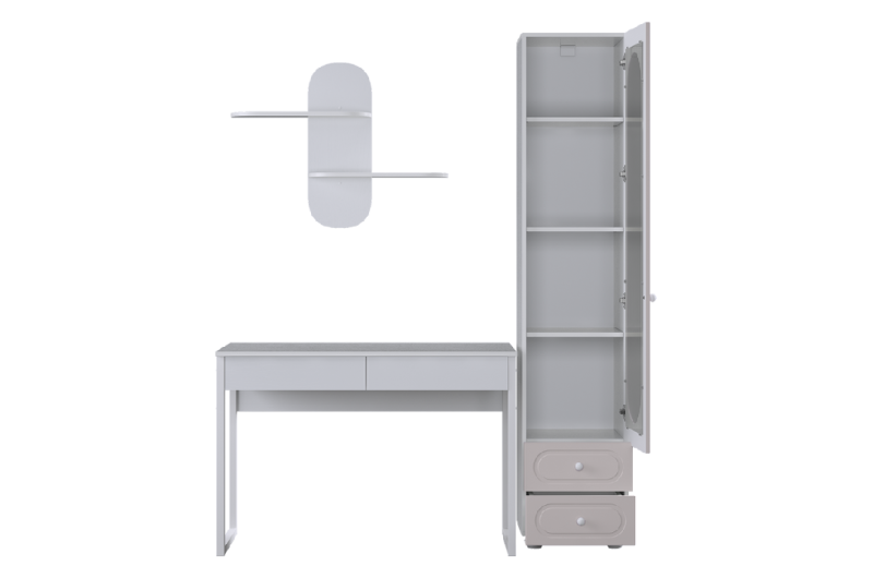 Домашний офис "Милана К2" белое дерево/сакура/белый муар