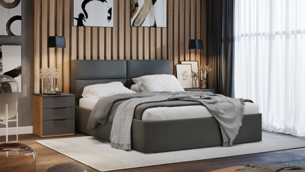 Спальный гарнитур «Порто» стандартный Яблоня Беллуно, Графит софт, Велюр Графит