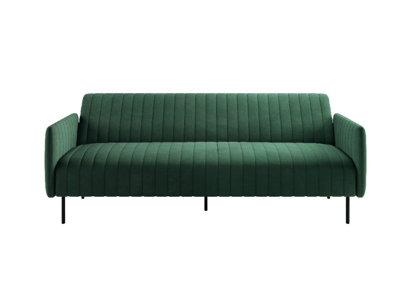 Баккара диван-кровать трехместный прямой с подлокотниками, бархат зеленый 19