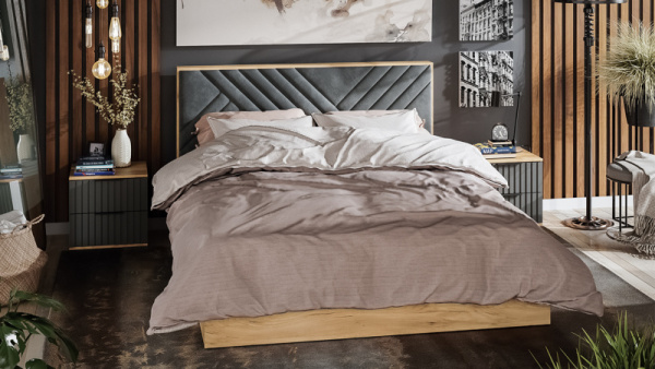 Спальный гарнитур «Хилтон» стандартный Дуб Крафт золотой, Графит матовый