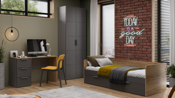 Набор детской мебели «Стелла» стандартный Серый вулкан, Фон Серый, Яблоня Беллуно