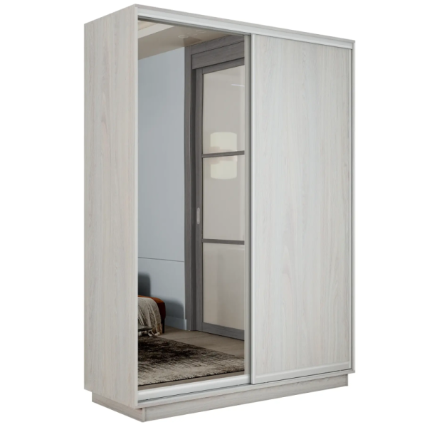 Шкаф-купе  Экспресс 2 1200x2200x600, ДСП Ясень Анкор, Зеркало, Серебряный профиль