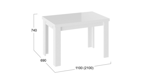 Стол обеденный «Норман» тип 1 Белый, Стекло Белый глянец