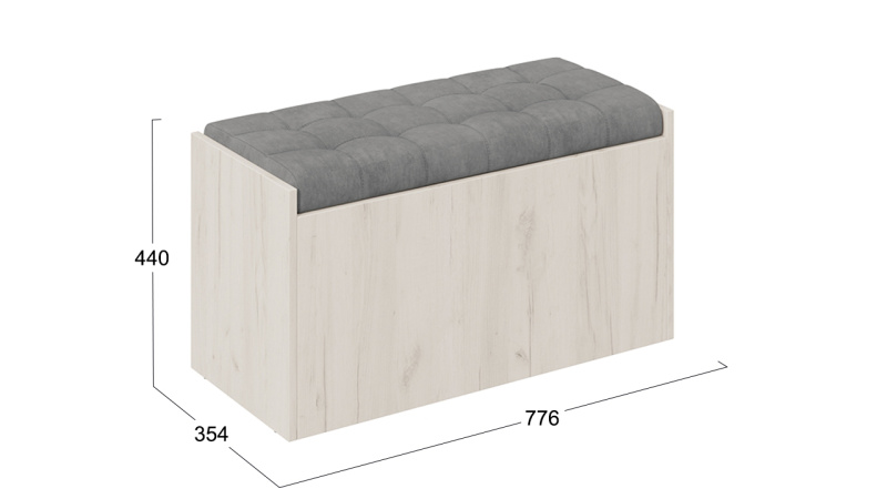 Пуф «Форест» Исп. 2 Дуб Крафт белый, Велюр Серый