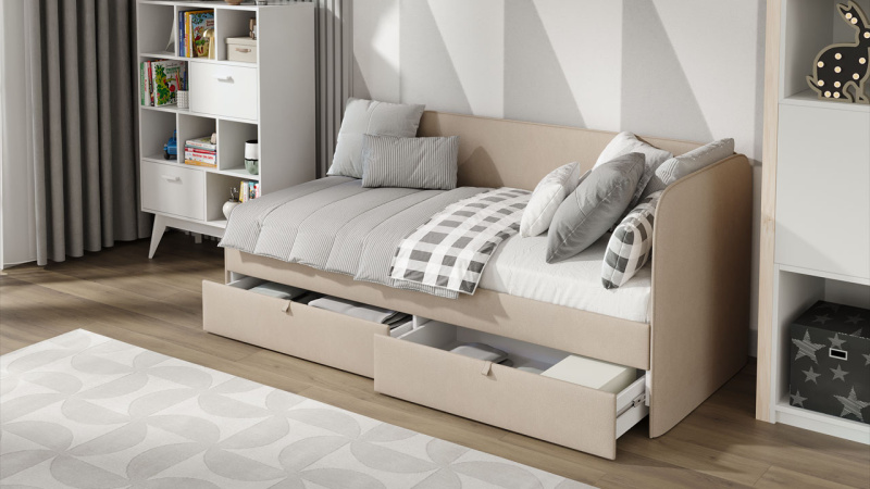 Кровать с мягкой обивкой «Молли» Тип 1 Микровелюр Scandi Cream 03