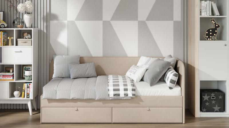 Кровать с мягкой обивкой «Молли» Тип 1 Микровелюр Scandi Cream 03