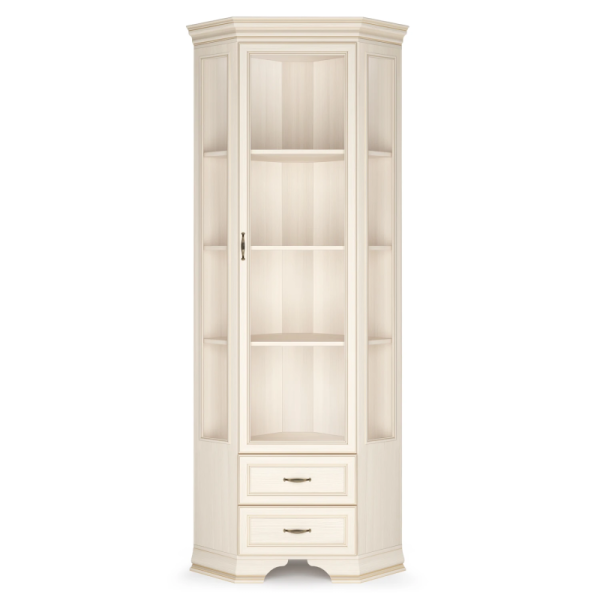 Шкаф-витрина угловой Сиена бодега белый (патина золото)