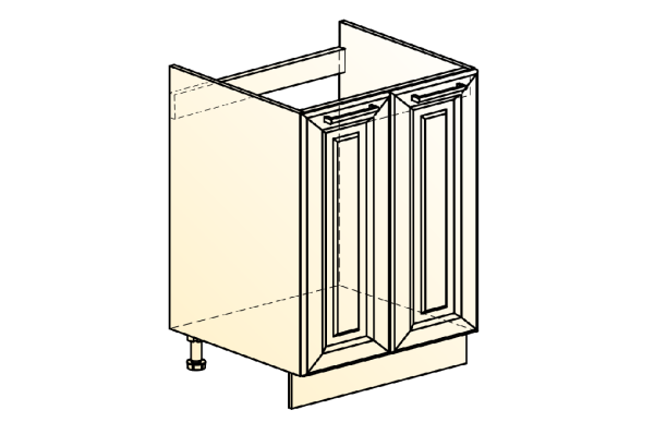 Мишель Шкаф рабочий под мойку L600 (2 дв. гл.) (эмаль) белый/кофейный