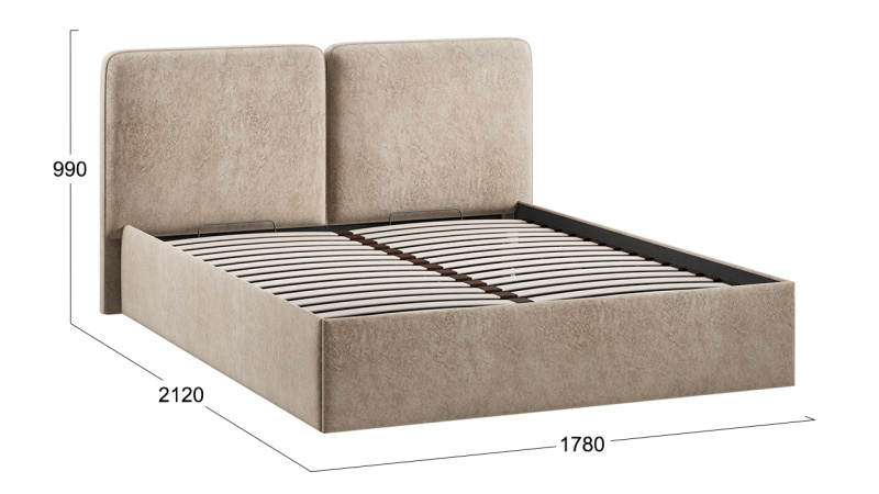 Кровать с ПМ «Токио» (с подъемным механизмом) с заглушиной Микровелюр Wellmart Dark Beige