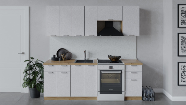 Кухонный гарнитур «Гранита» длиной 220 см Дуб Крафт золотой, Бетон снежный